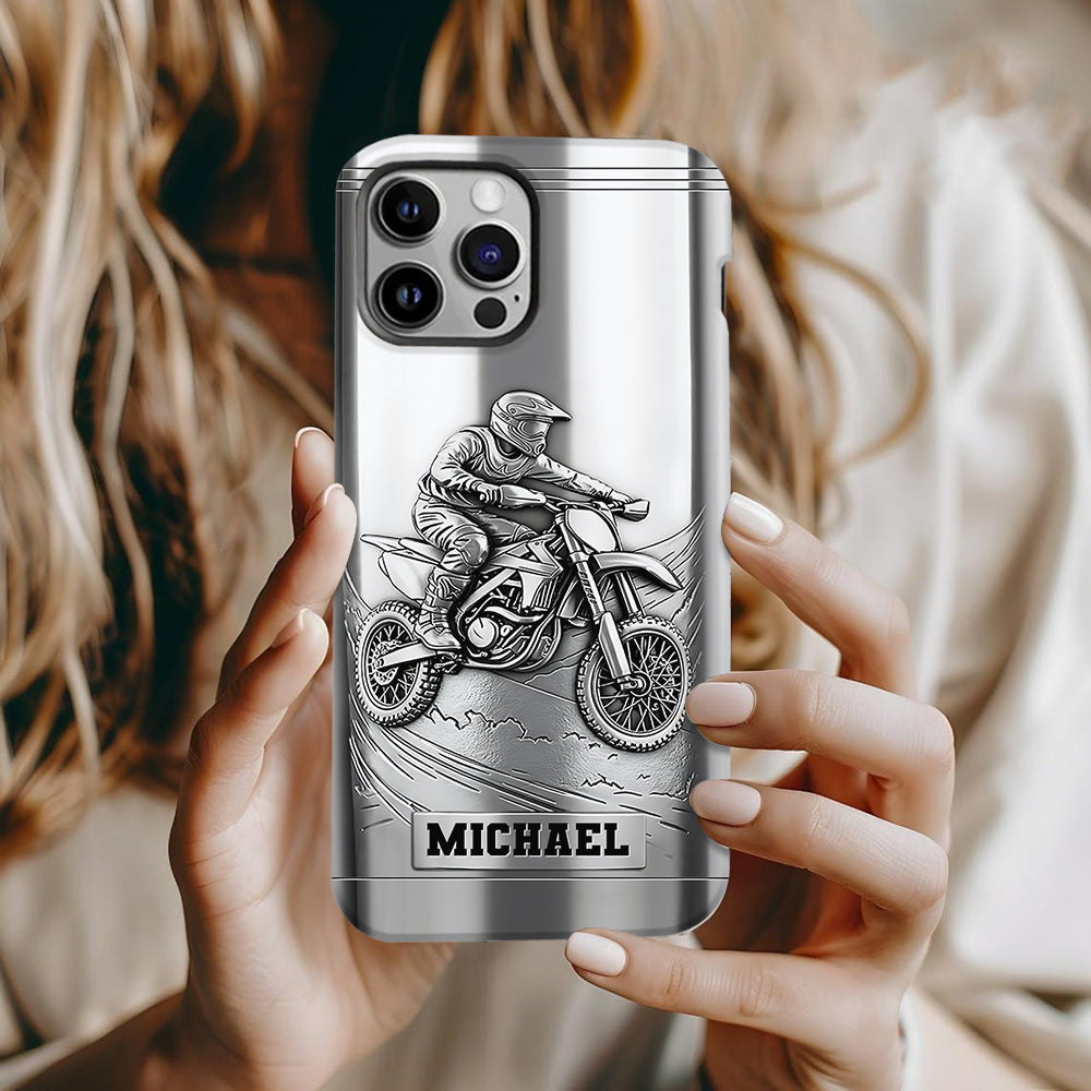 Coque de téléphone personnalisée motif motocross/cross métallisée - Coque de téléphone imprimée intégralement sur le thème du motocross