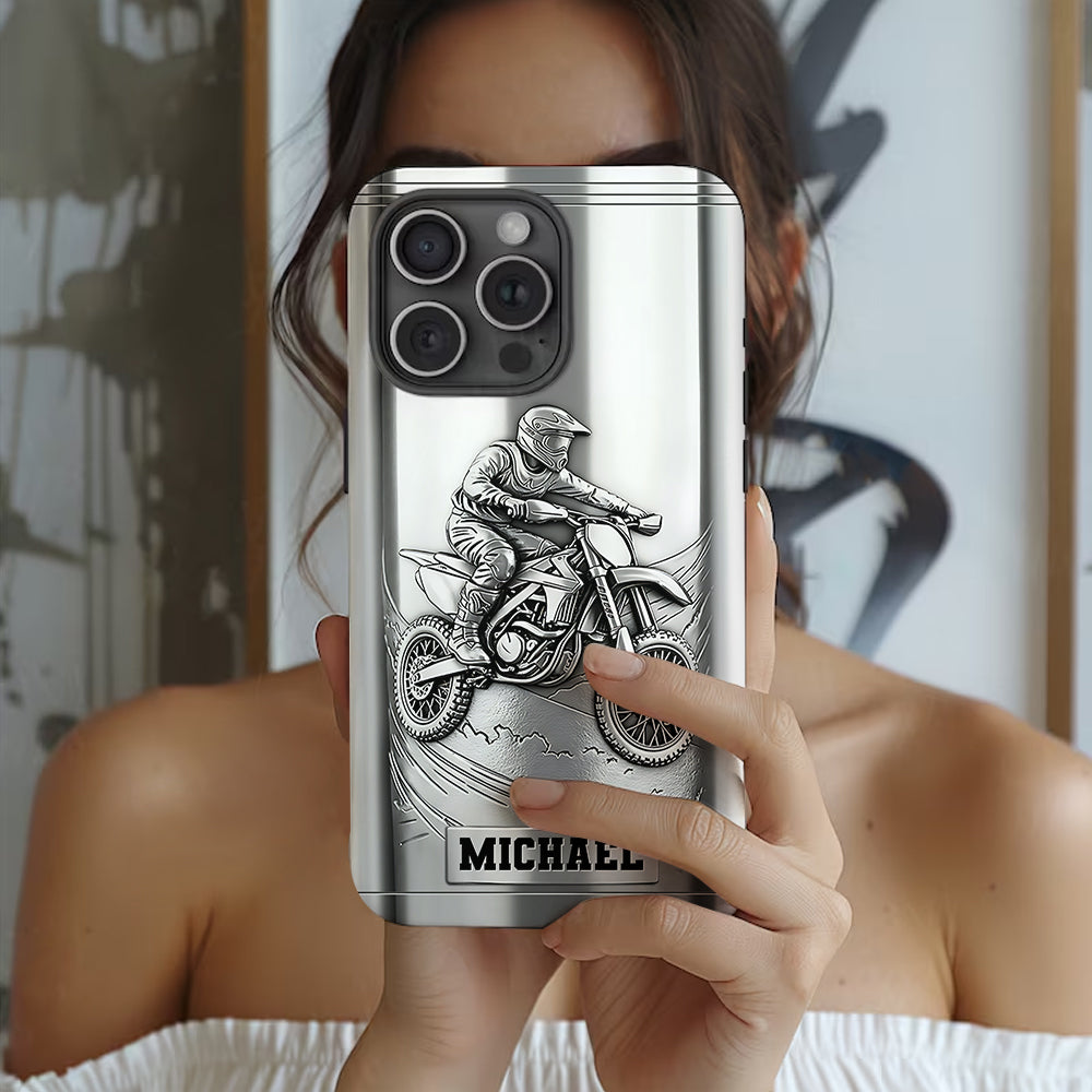 Coque de téléphone personnalisée motif motocross/cross métallisée - Coque de téléphone imprimée intégralement sur le thème du motocross