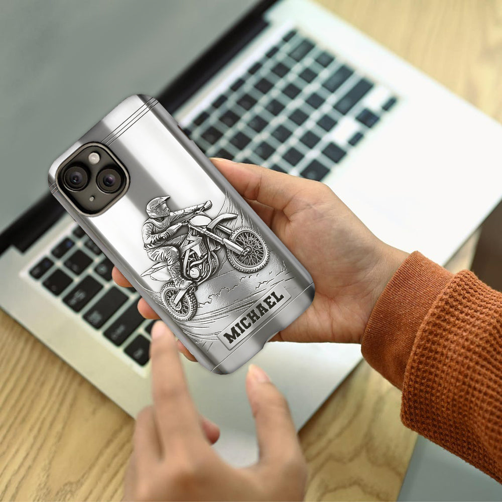 Coque de téléphone personnalisée motif motocross/cross métallisée - Coque de téléphone imprimée intégralement sur le thème du motocross