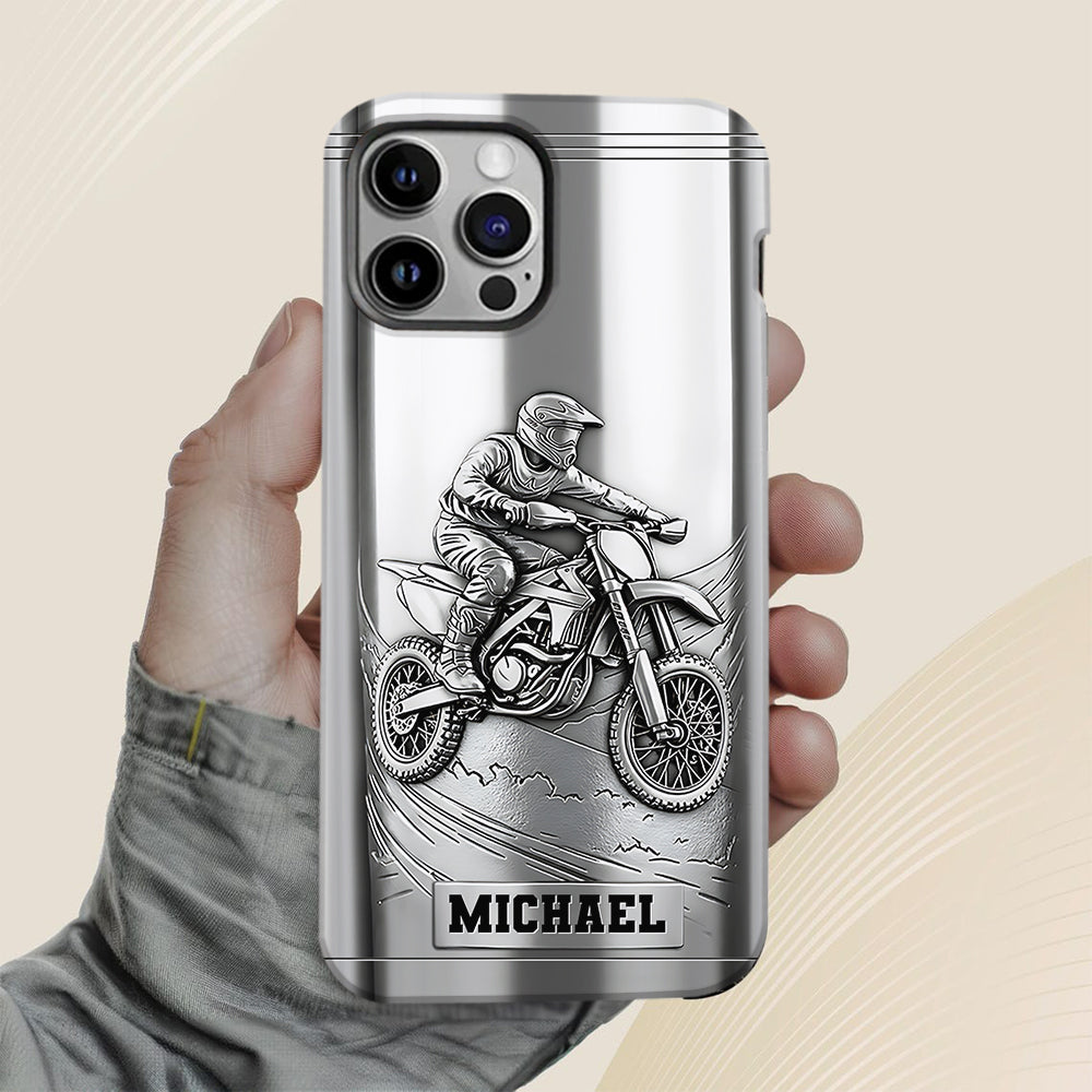 Coque de téléphone personnalisée motif motocross/cross métallisée - Coque de téléphone imprimée intégralement sur le thème du motocross