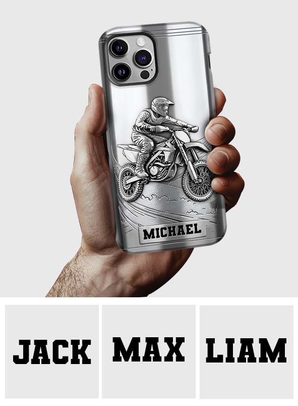 Coque de téléphone personnalisée motif motocross/cross métallisée - Coque de téléphone imprimée intégralement sur le thème du motocross