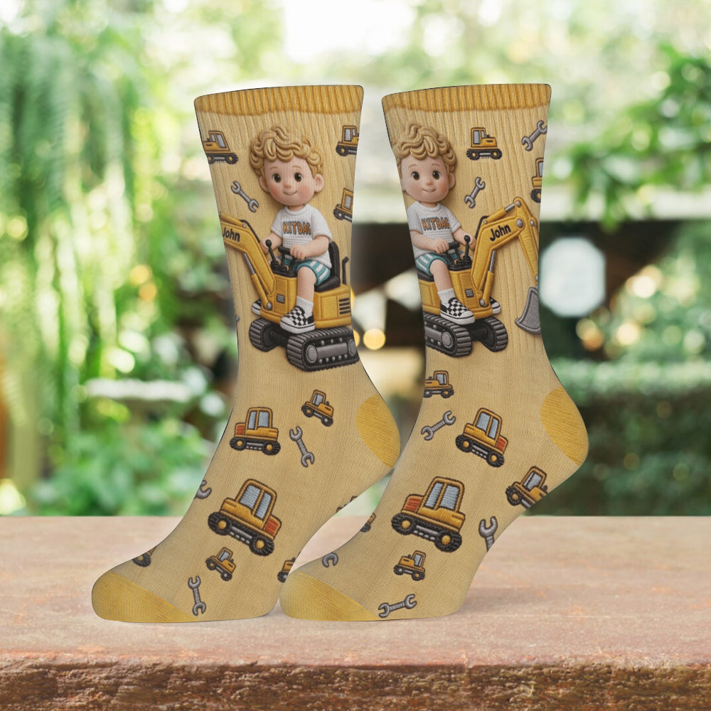 Custom Any Photo, Construction Machines - Personalized Kid Socks