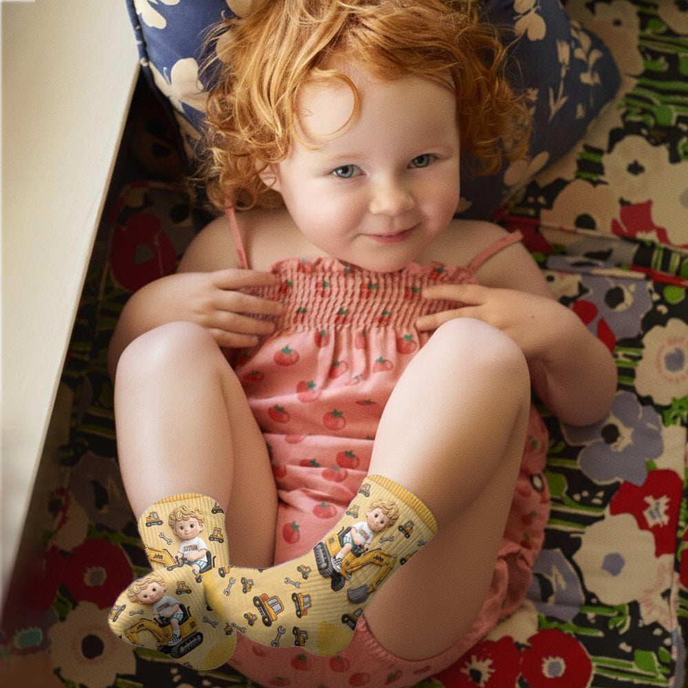 Custom Any Photo, Construction Machines - Personalized Kid Socks