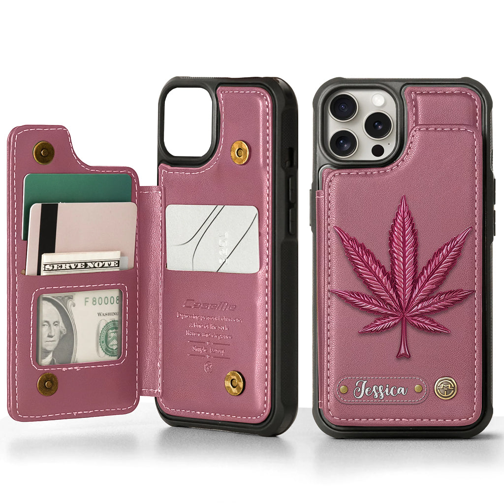 Bonne humeur - Étui portefeuille personnalisé pour téléphone avec motif cannabis