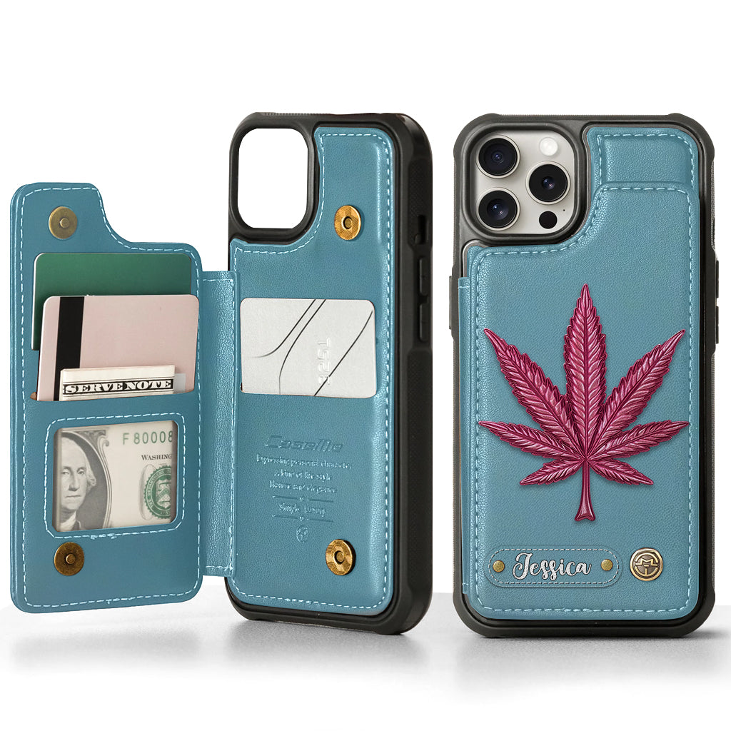 Bonne humeur - Étui portefeuille personnalisé pour téléphone avec motif cannabis