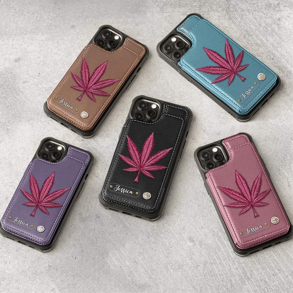 Bonne humeur - Étui portefeuille personnalisé pour téléphone avec motif cannabis