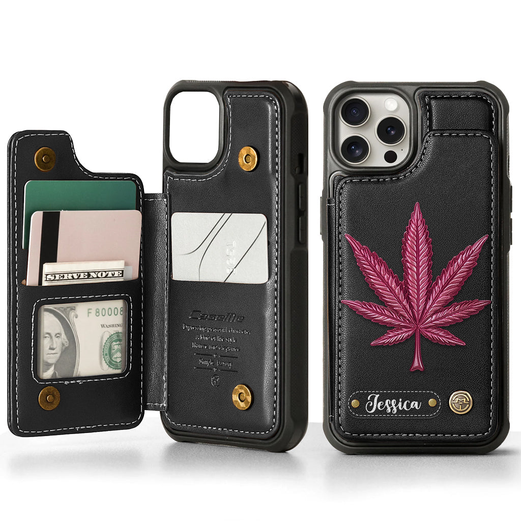 Bonne humeur - Étui portefeuille personnalisé pour téléphone avec motif cannabis