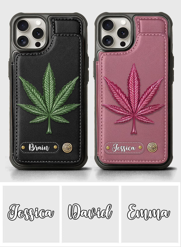 Bonne humeur - Étui portefeuille personnalisé pour téléphone avec motif cannabis