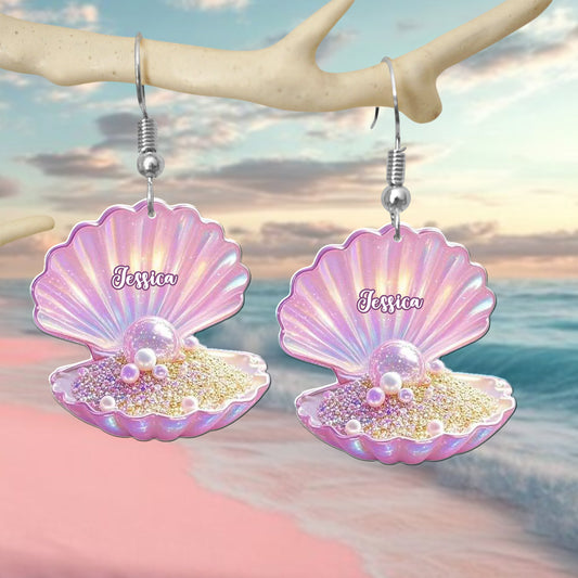 Boucles d'oreilles personnalisées en coquillage perle rose - Amoureux de la mer