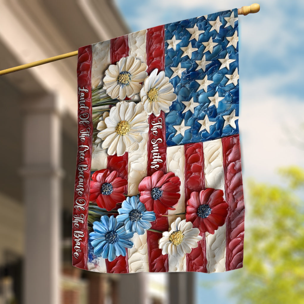 Terre de liberté, grâce aux braves - Drapeau de maison personnalisé pour la fête de l'indépendance/le 4 juillet