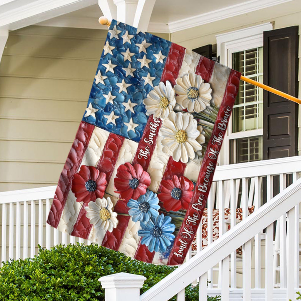 Terre de liberté, grâce aux braves - Drapeau de maison personnalisé pour la fête de l'indépendance/le 4 juillet