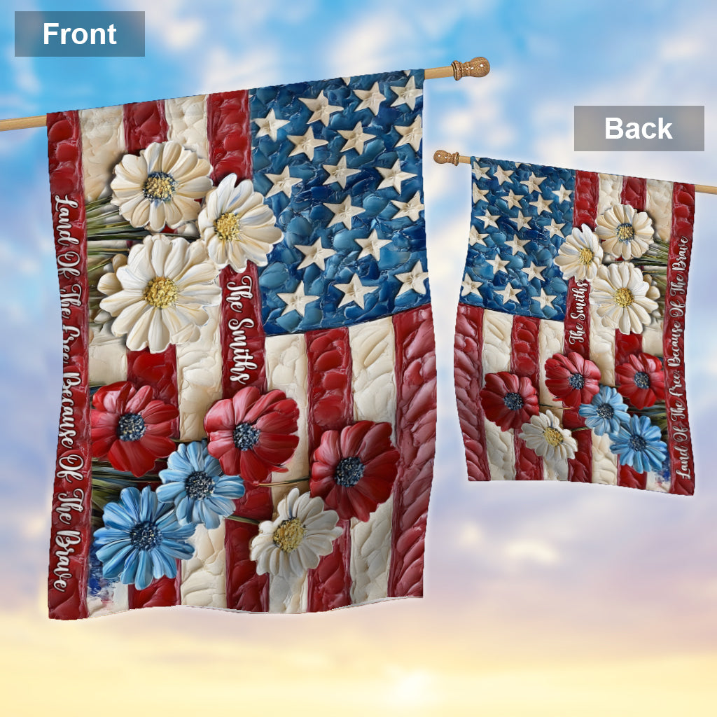 Terre de liberté, grâce aux braves - Drapeau de maison personnalisé pour la fête de l'indépendance/le 4 juillet