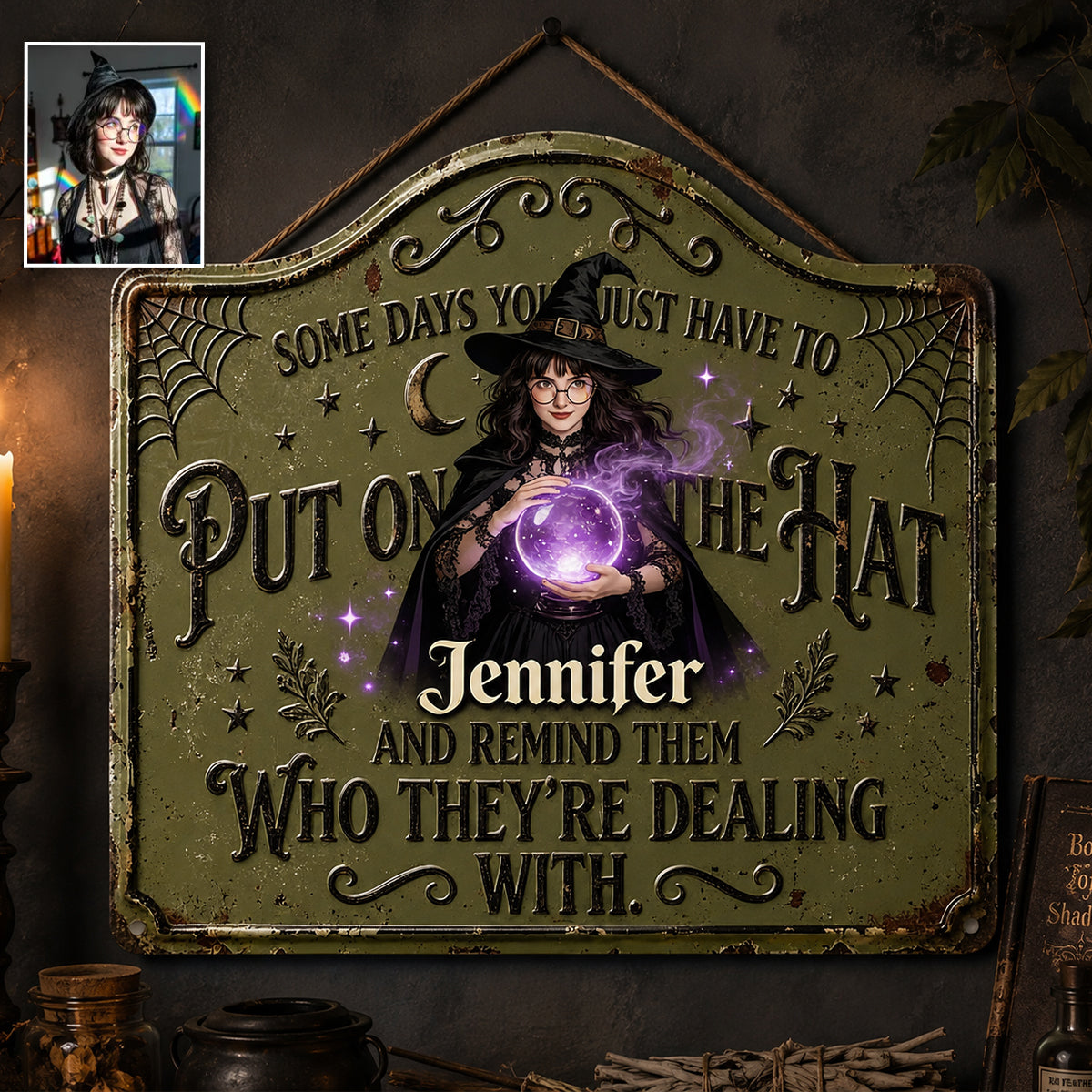 Put On The Hat - Personalized Witch 3D Printed Cut Metal Sign