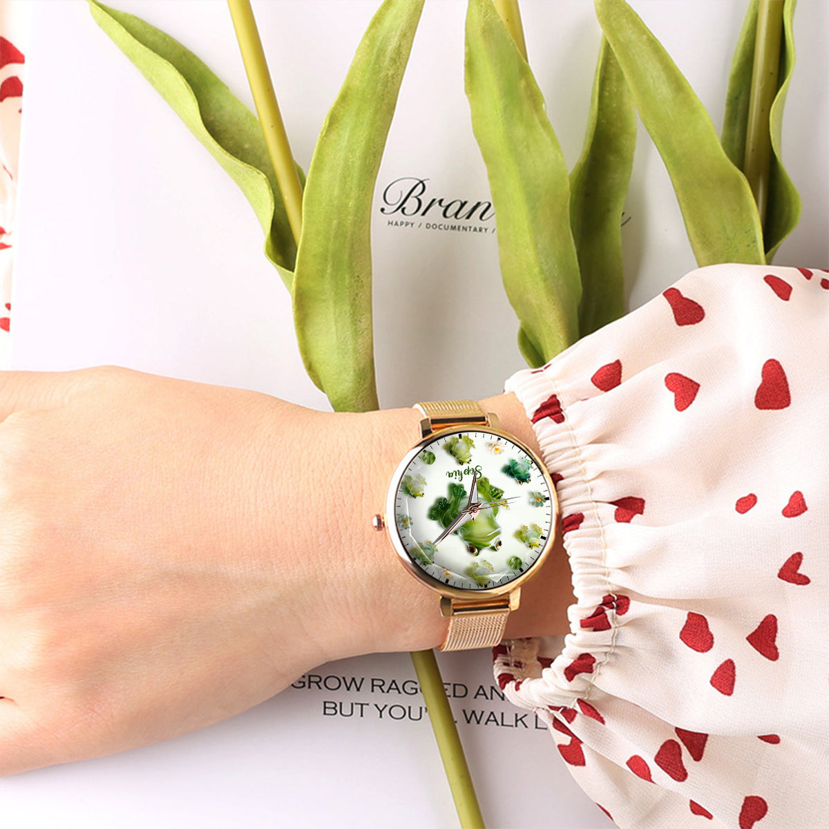 Juste une fille qui aime les grenouilles - Montre-bracelet personnalisée pour femme avec motif grenouille
