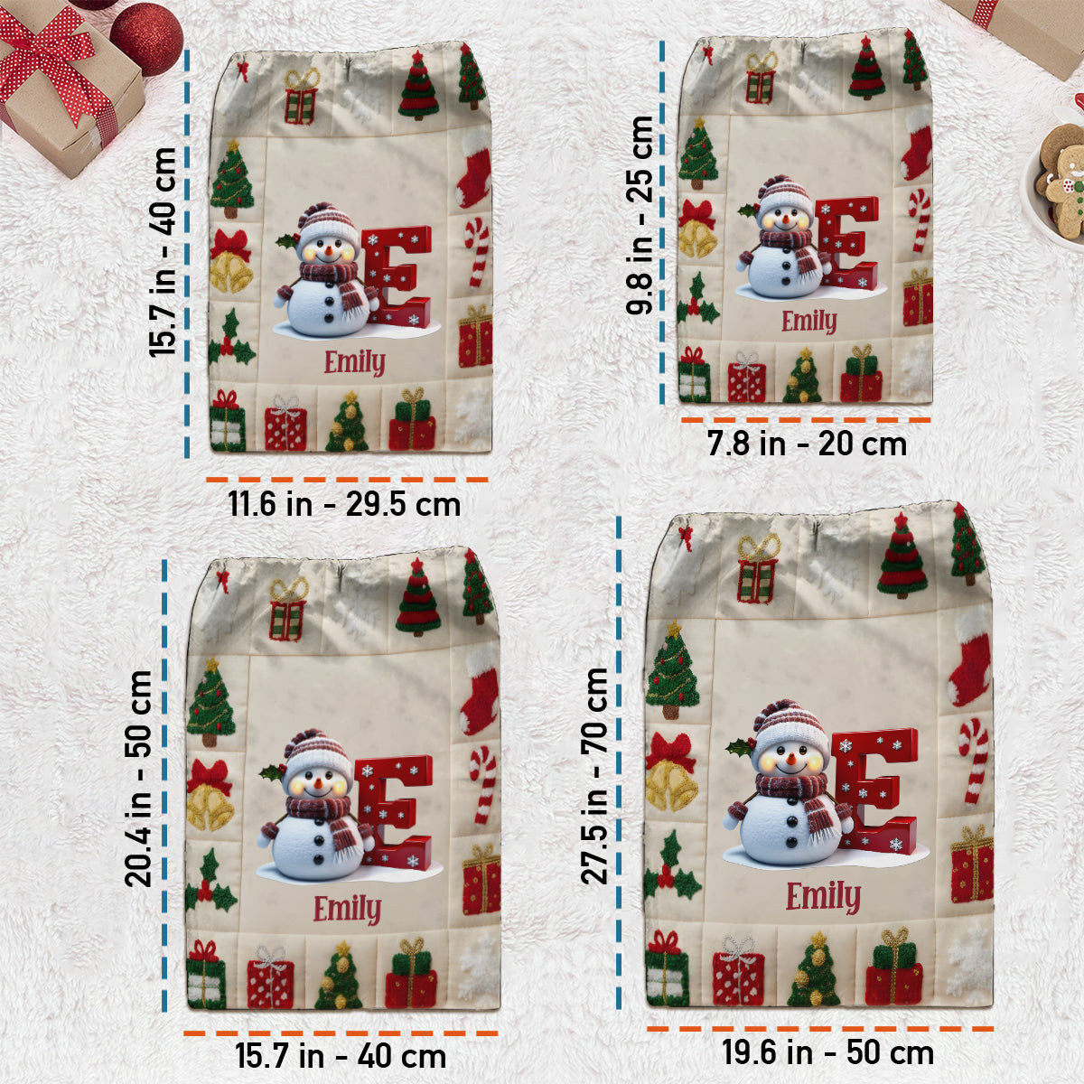 Sac fourre-tout familial personnalisé avec cordon de serrage Alphabet SnowmanPresents