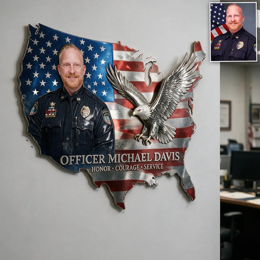 Panneau Métallique Personnalisé Drapeau USA, Art Mural Aigle Américain, Cadeau Pour Lui/ Vétéran/ Policier/ Pompier... - Panneau Métallique Découpé 3D Personnalisé