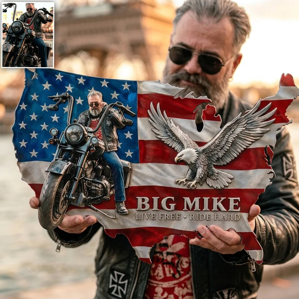 Custom Photo USA Flag Metal Sign, Personalized American Eagle Wall Art, Gift For Him/ Veteran/ Police/ Firefighter... - Personalized Real Men 3D Printed Cut Metal Sign