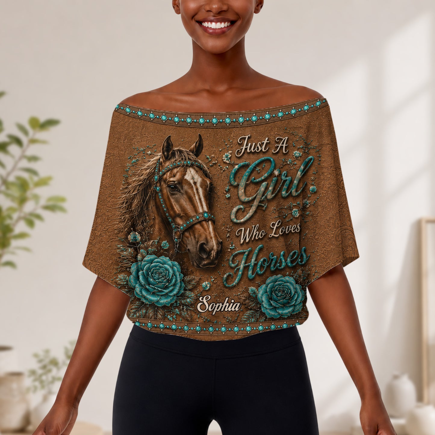 Just A Girl Who Loves Horses - Personalized Horse Off-Shoulder Top Set