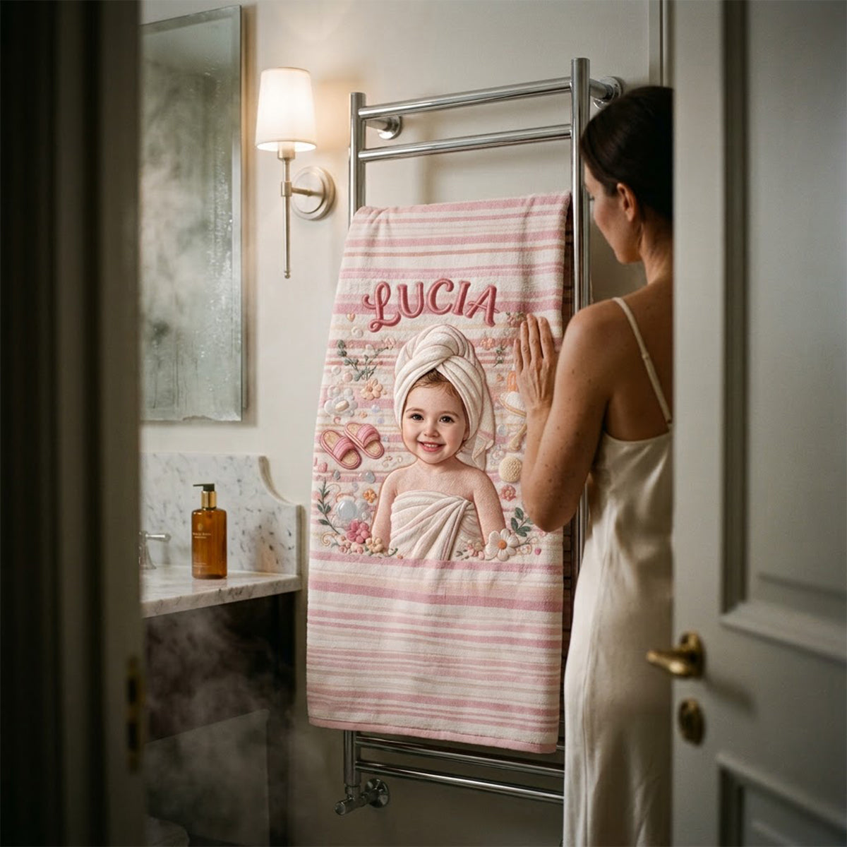 C'est l'heure du bain - Serviette de plage/bain personnalisée pour enfant