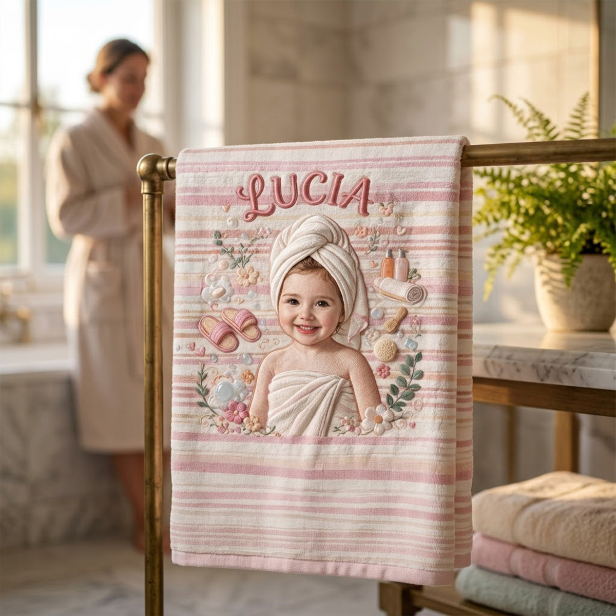 C'est l'heure du bain - Serviette de plage/bain personnalisée pour enfant