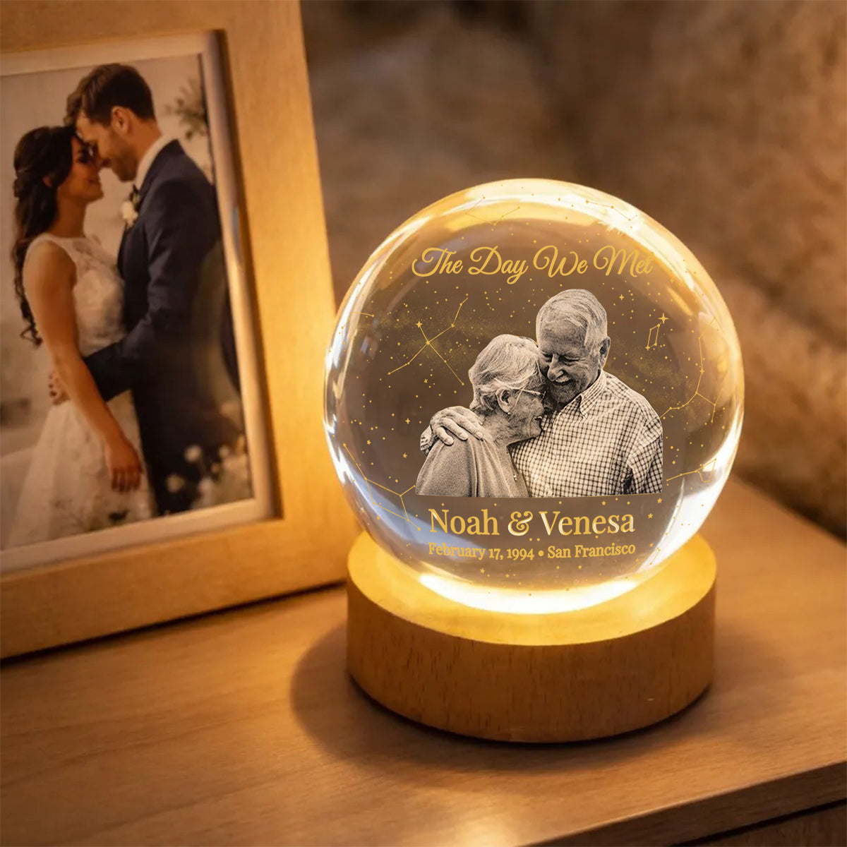 Personalized Star Map, The Night We Met - Personalized Couple Crystal Ball Night Light