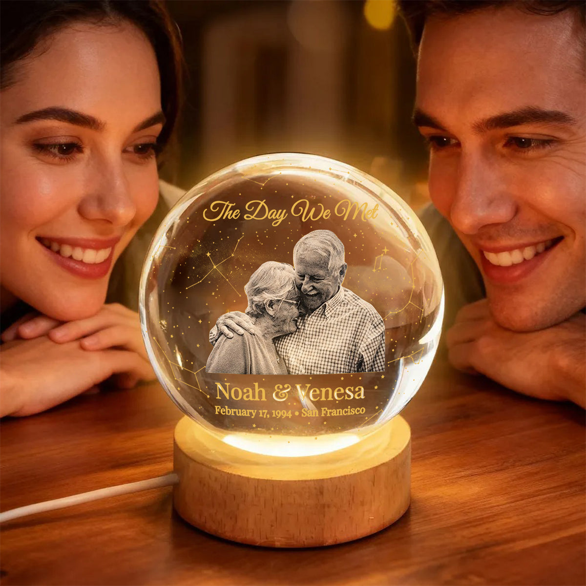 Personalized Star Map, The Night We Met - Personalized Couple Crystal Ball Night Light
