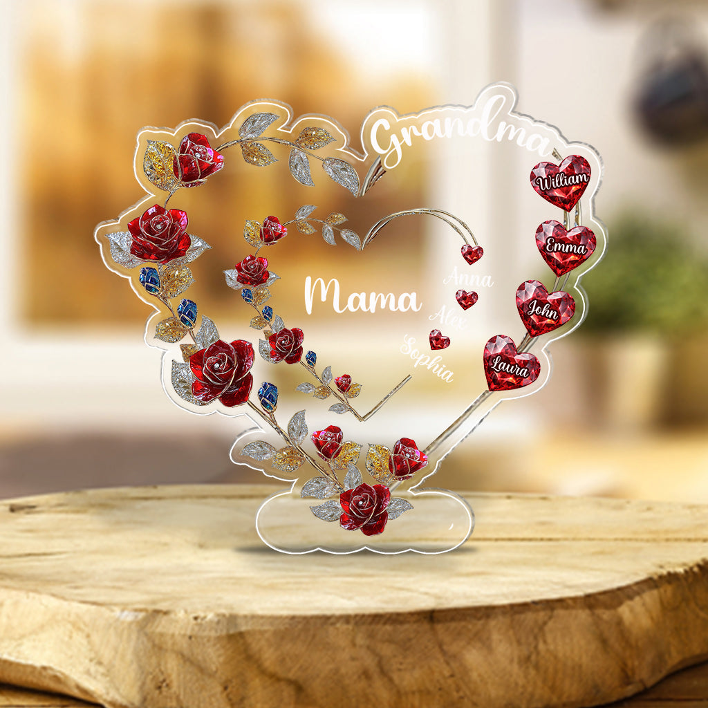 Grandma Mom Floral Heart - Personalized Grandma Custom Shaped Acrylic Plaque