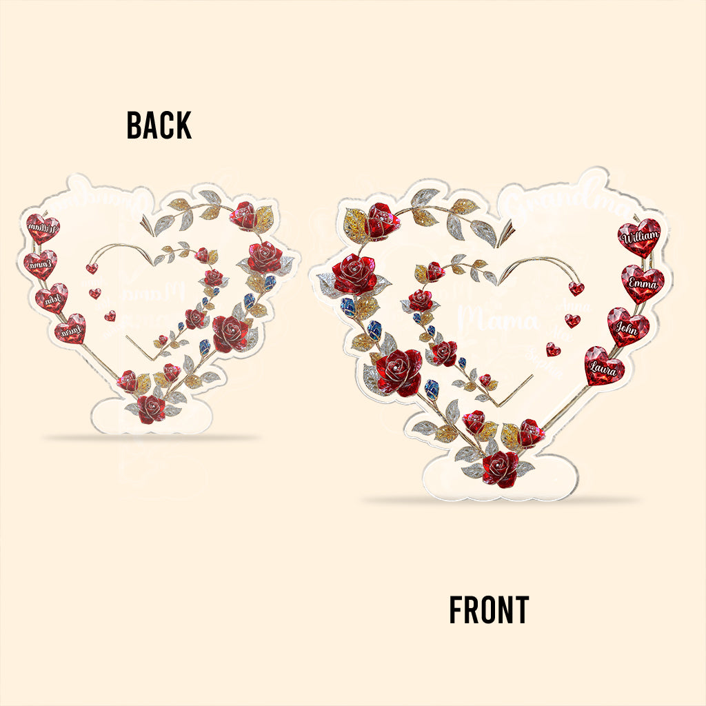 Grandma Mom Floral Heart - Personalized Grandma Custom Shaped Acrylic Plaque