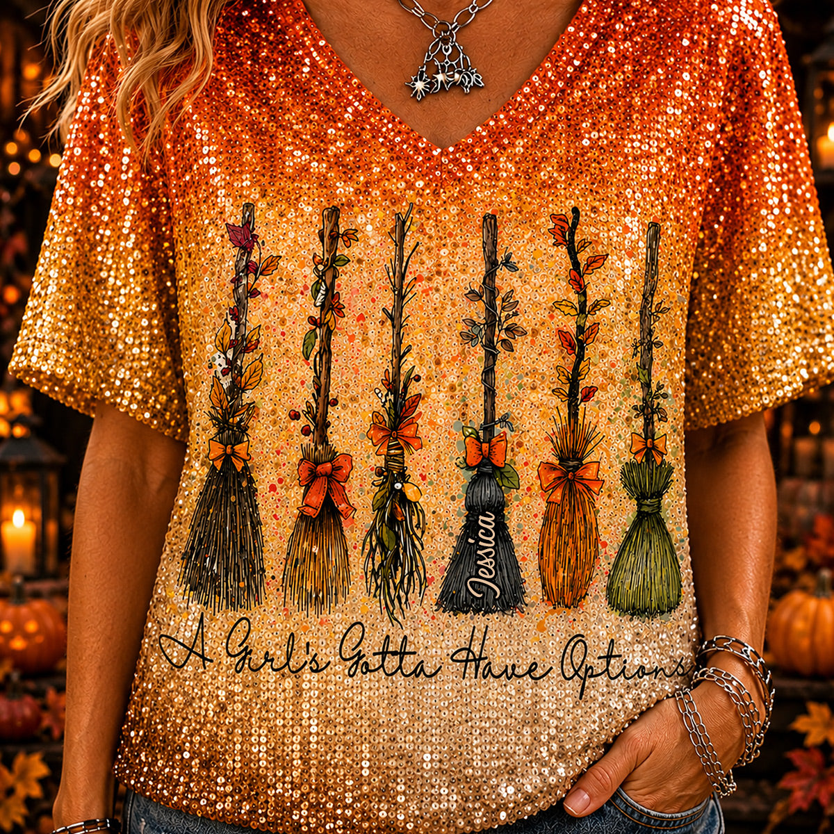 A Girl Gotta Have Options - Personalized Witch Fully Printed V-Neck T-Shirt