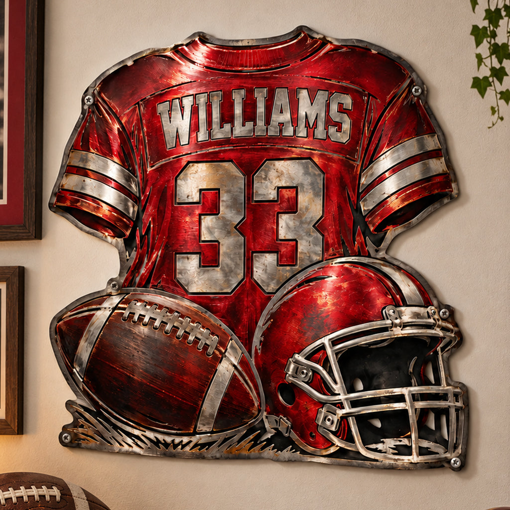 Love Football - Personalized Football 3D Printed Cut Metal Sign