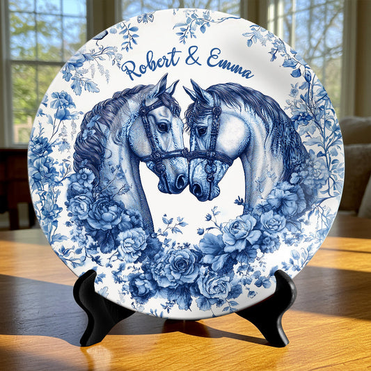 Dieu a béni le chemin sinueux qui m'a mené jusqu'à toi - Assiette ronde en céramique personnalisée avec motif cheval