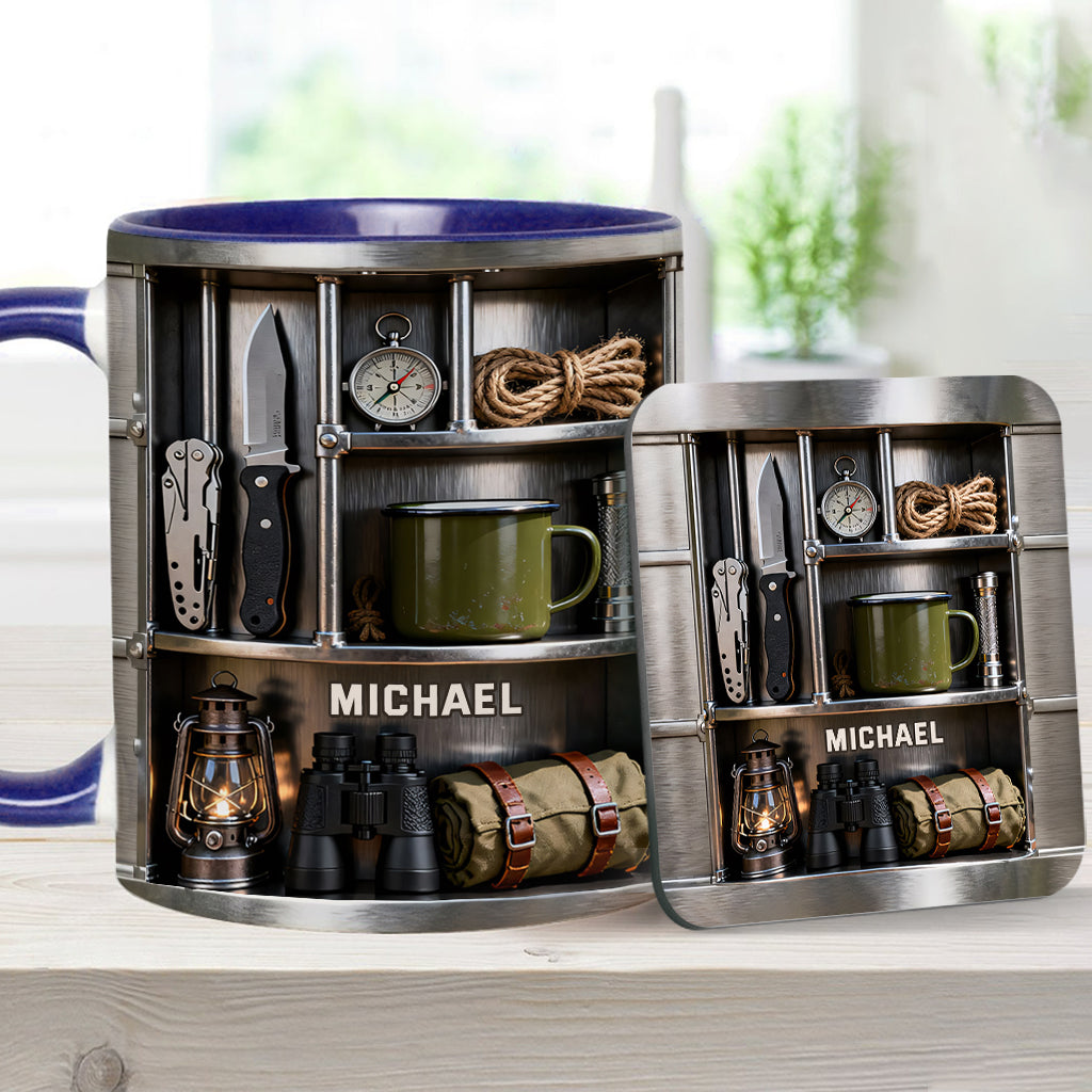 J'adore le camping - Mug et sous-verre personnalisés sur le thème du camping