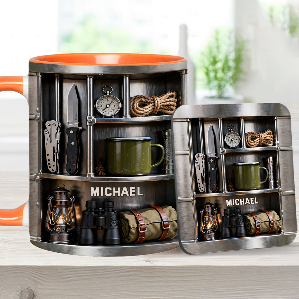 J'adore le camping - Mug et sous-verre personnalisés sur le thème du camping