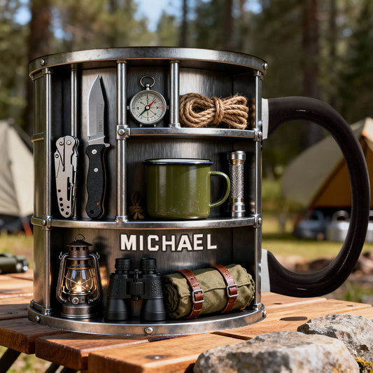 J'adore le camping - Mug et sous-verre personnalisés sur le thème du camping