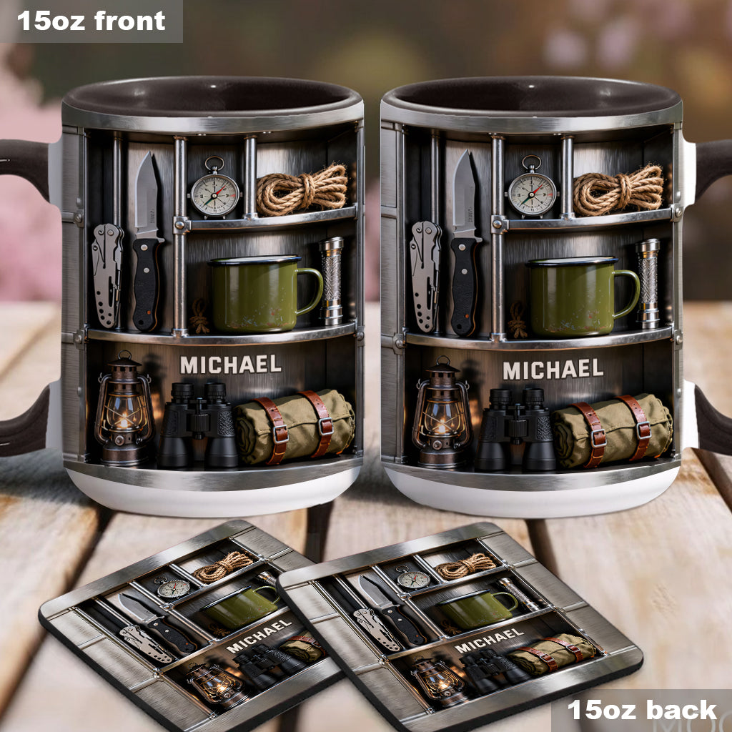 J'adore le camping - Mug et sous-verre personnalisés sur le thème du camping