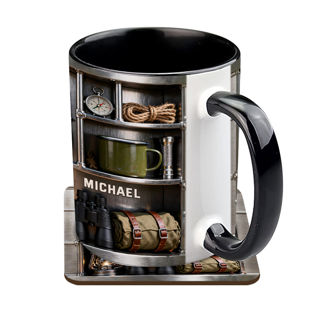 J'adore le camping - Mug et sous-verre personnalisés sur le thème du camping