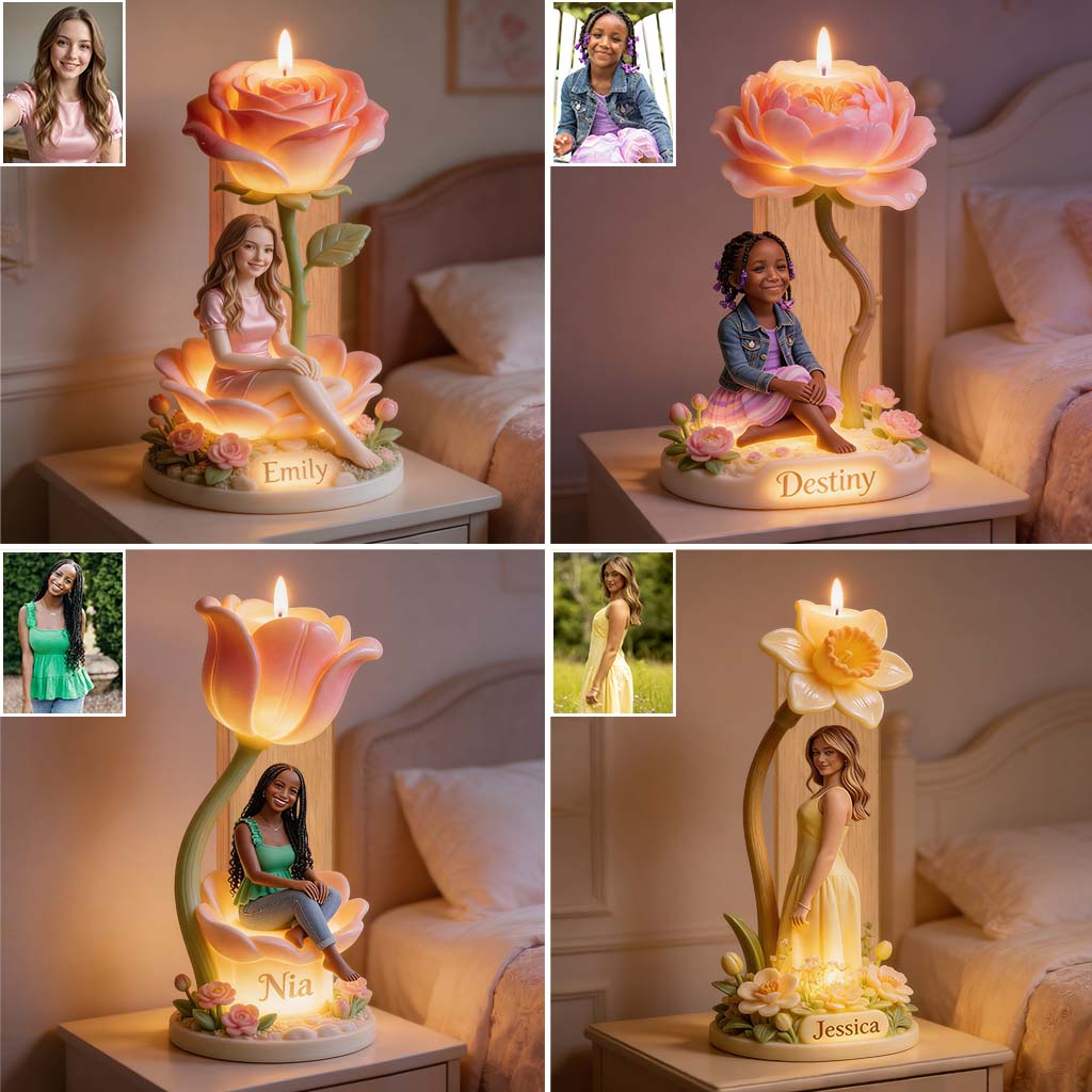Personnalisez votre Photo et Fleurs - Support de Bougie en Bois Personnalisé