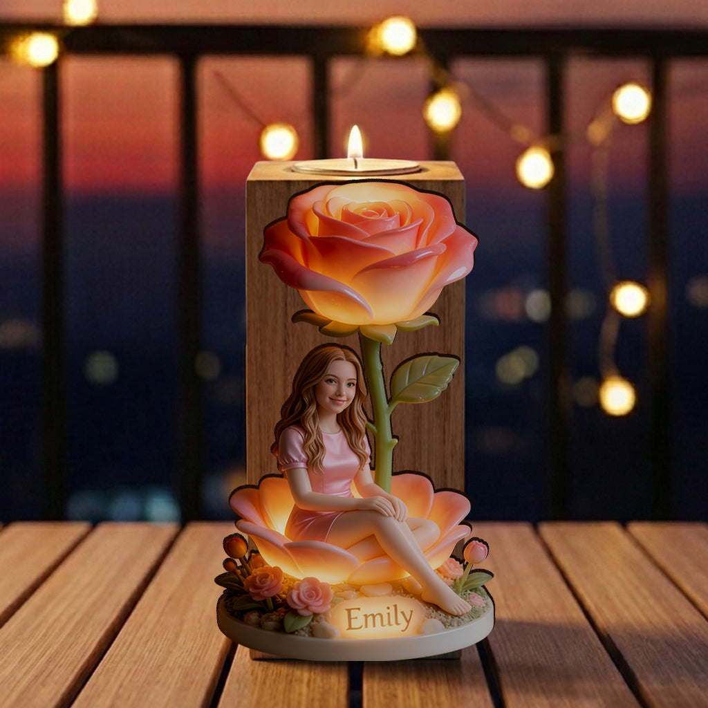 Personnalisez votre Photo et Fleurs - Support de Bougie en Bois Personnalisé