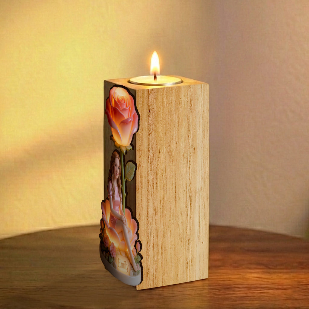 Personnalisez votre Photo et Fleurs - Support de Bougie en Bois Personnalisé
