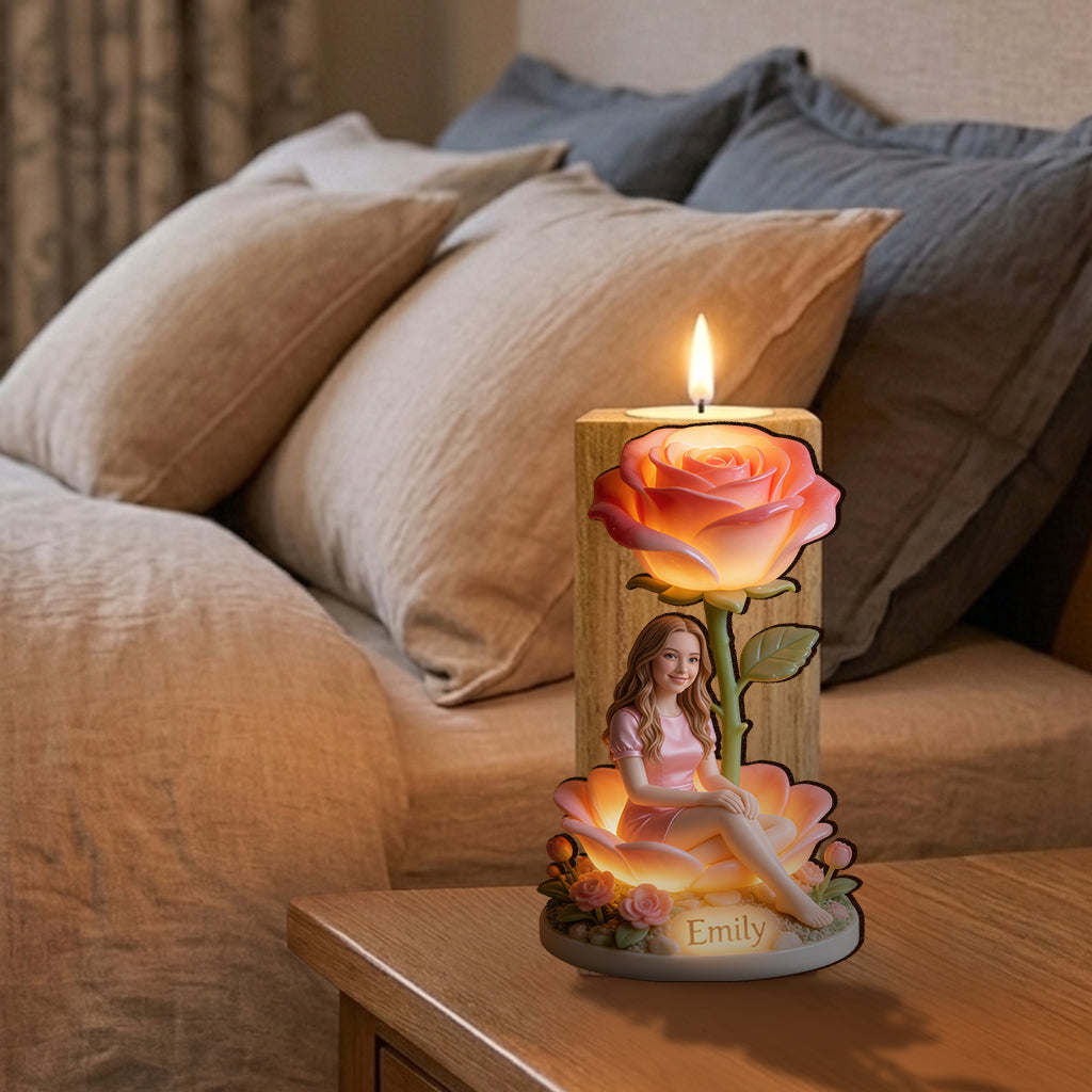 Personnalisez votre Photo et Fleurs - Support de Bougie en Bois Personnalisé
