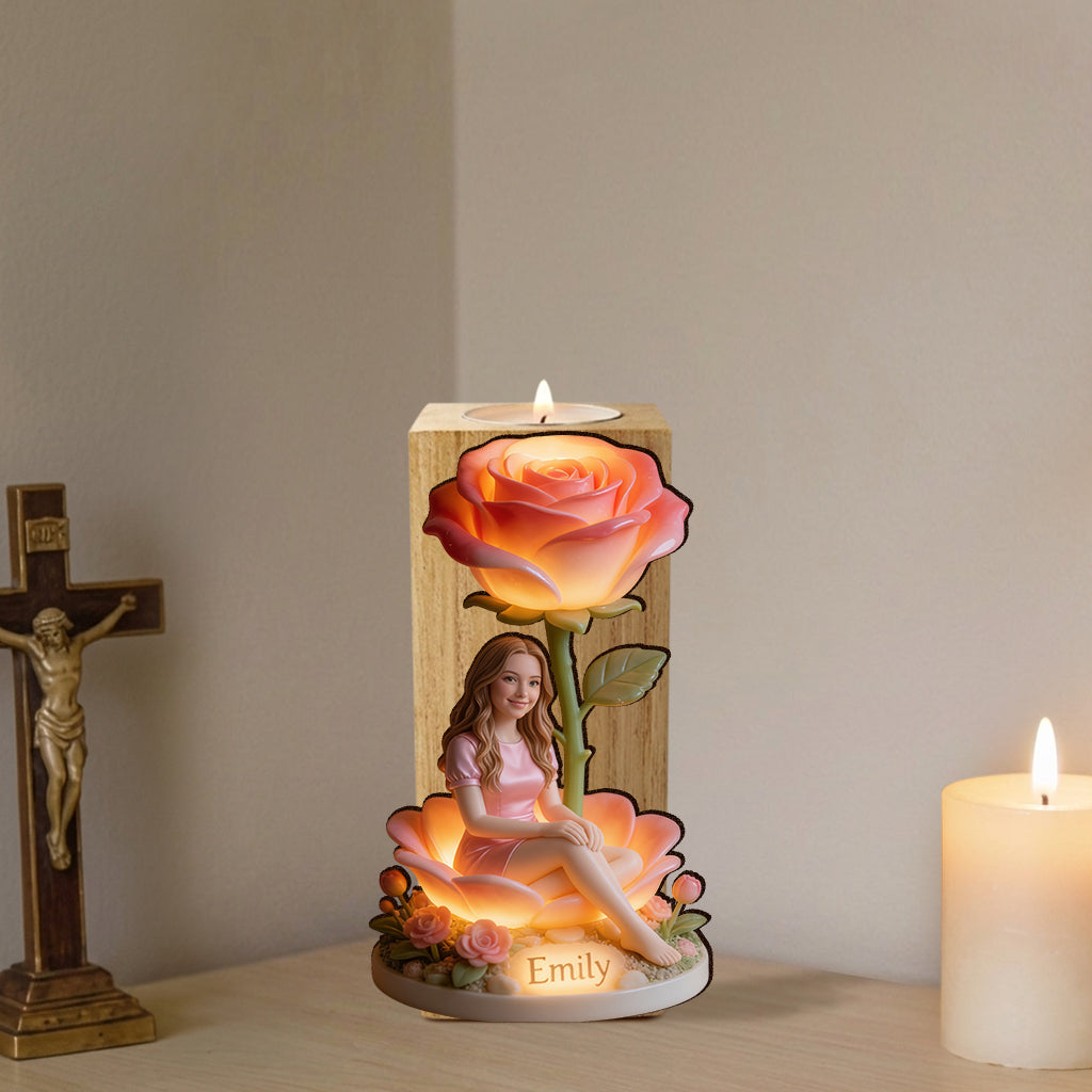 Personnalisez votre Photo et Fleurs - Support de Bougie en Bois Personnalisé