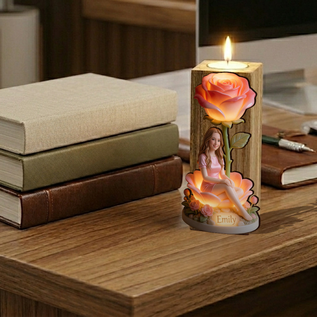 Personnalisez votre Photo et Fleurs - Support de Bougie en Bois Personnalisé