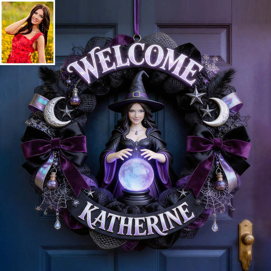 Toute photo est la bienvenue, sorcières ! Panneau en bois personnalisé en forme de sorcière.