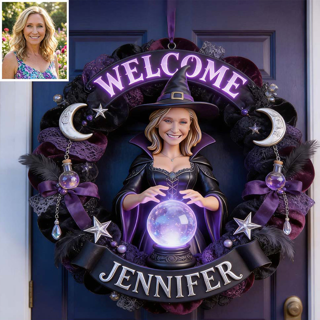 Toute photo est la bienvenue, sorcières ! Panneau en bois personnalisé en forme de sorcière.