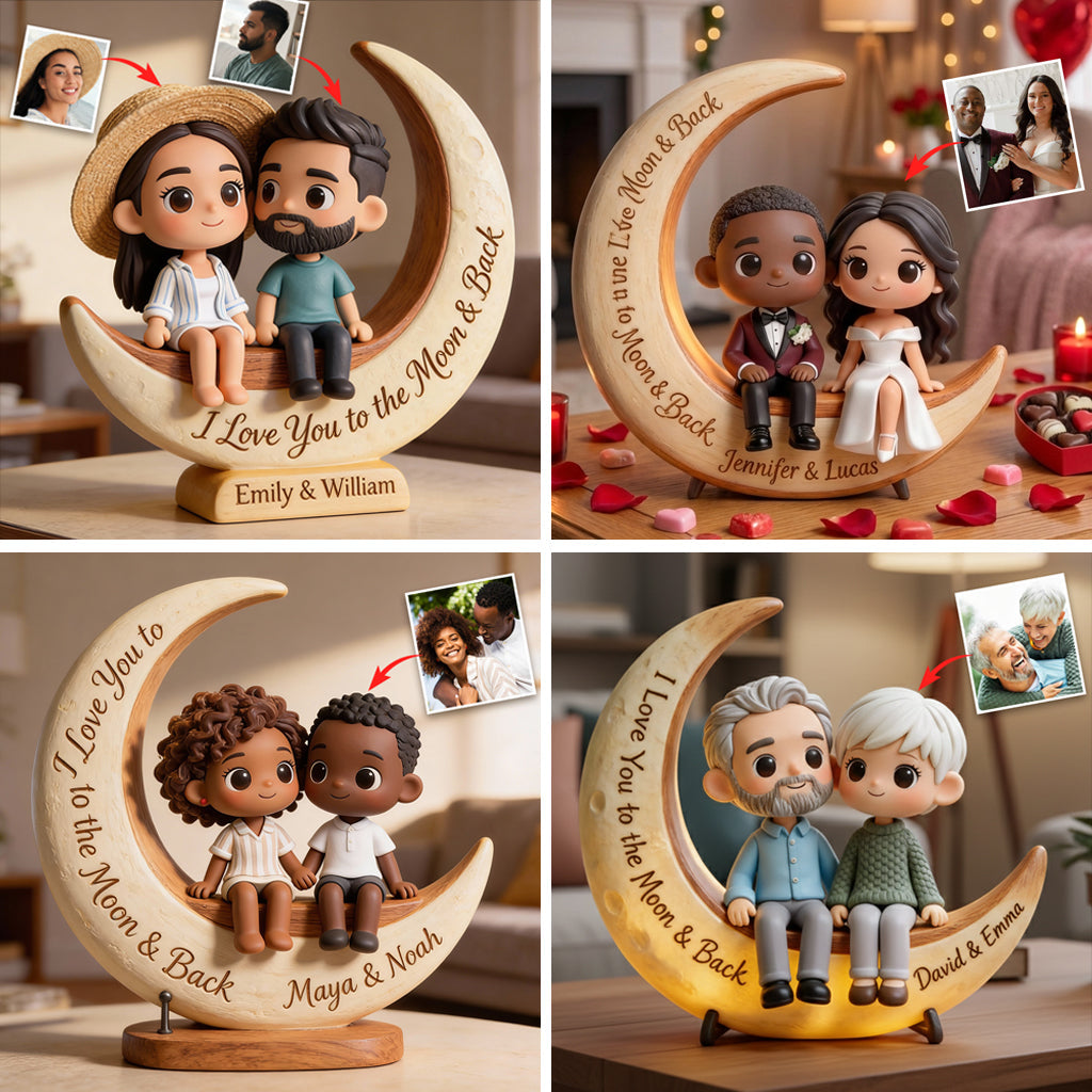 Je t'aime jusqu'à la lune et retour - Plaque acrylique personnalisée pour couple.