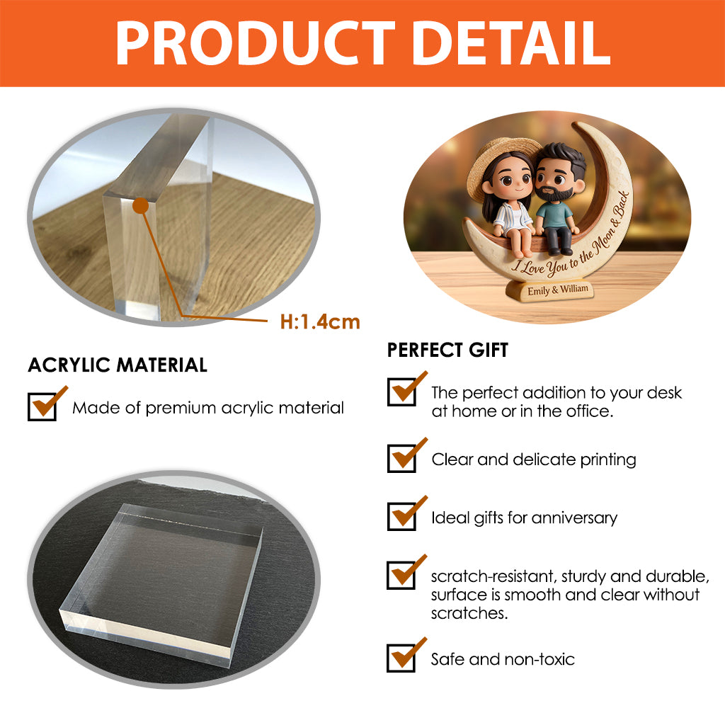 Je t'aime jusqu'à la lune et retour - Plaque acrylique personnalisée pour couple.