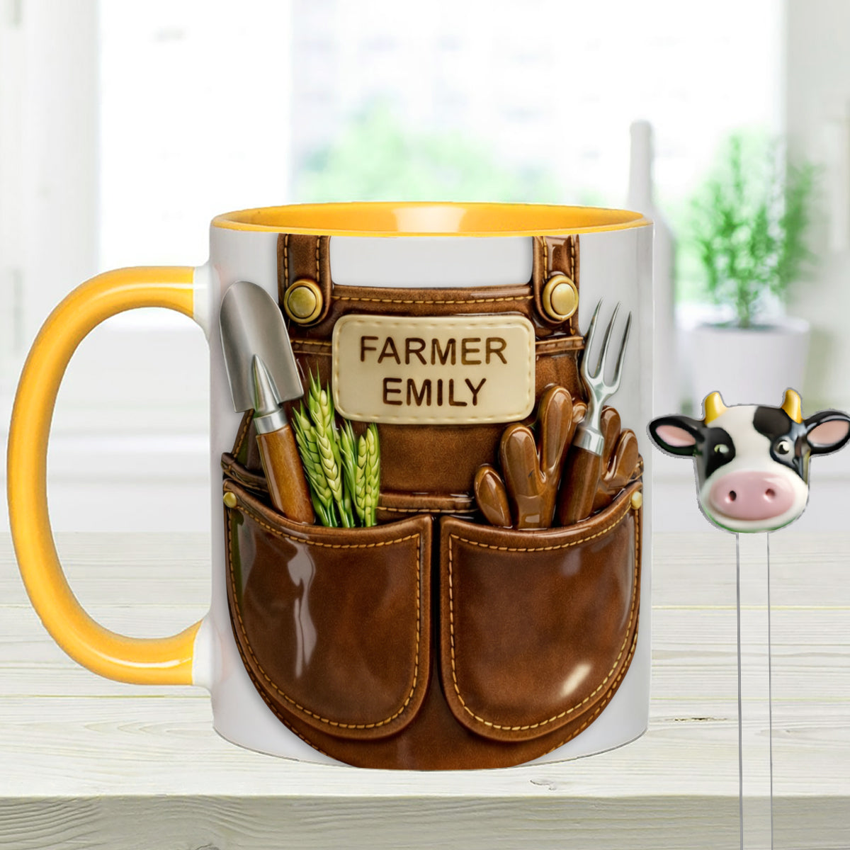 Idée cadeau pour les agriculteurs, décoration de ferme - Mug décoratif personnalisé avec agitateurs en acrylique