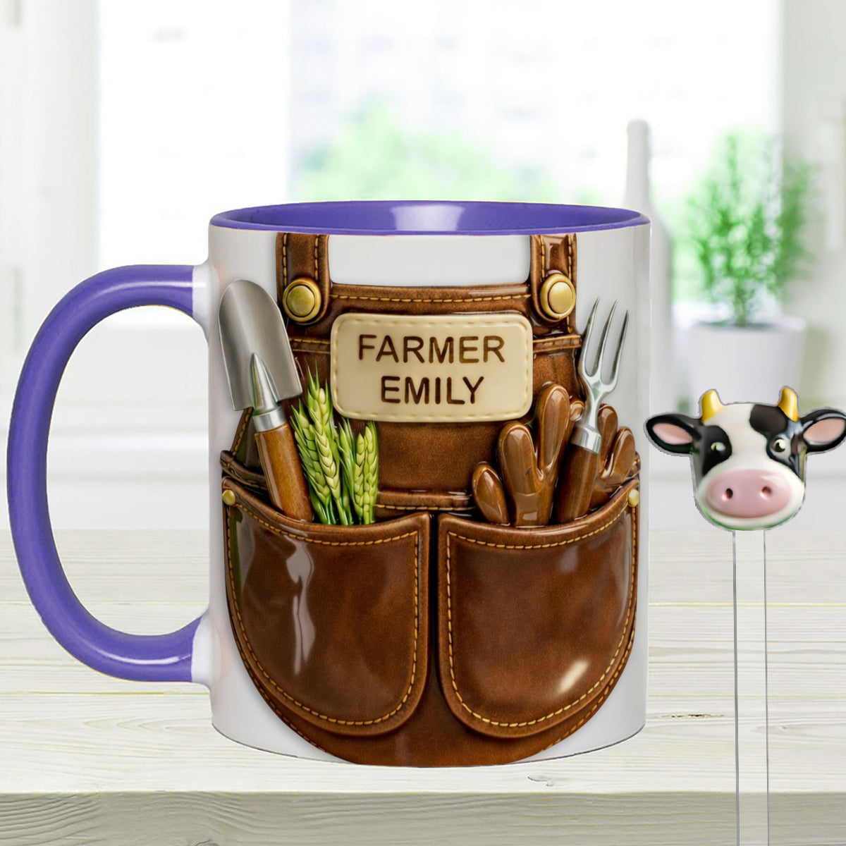Idée cadeau pour les agriculteurs, décoration de ferme - Mug décoratif personnalisé avec agitateurs en acrylique