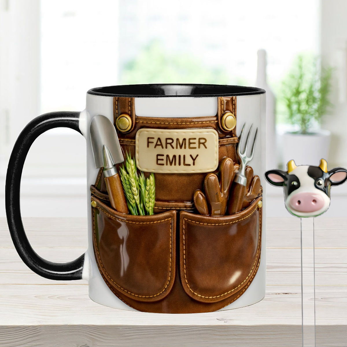 Idée cadeau pour les agriculteurs, décoration de ferme - Mug décoratif personnalisé avec agitateurs en acrylique