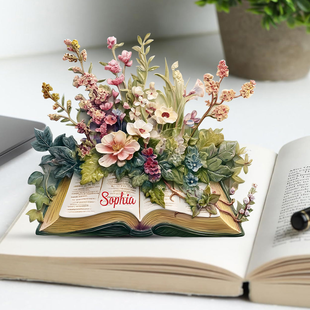 Une fille qui aime lire - Cadeau pour les amoureux des livres - Plaque acrylique personnalisée en forme de livre